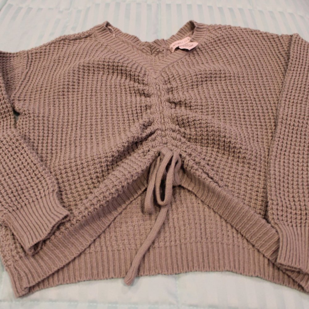 Sincerely Jules Tie-Front Ruched Green Long Sleeve Knit Sweater Size XS